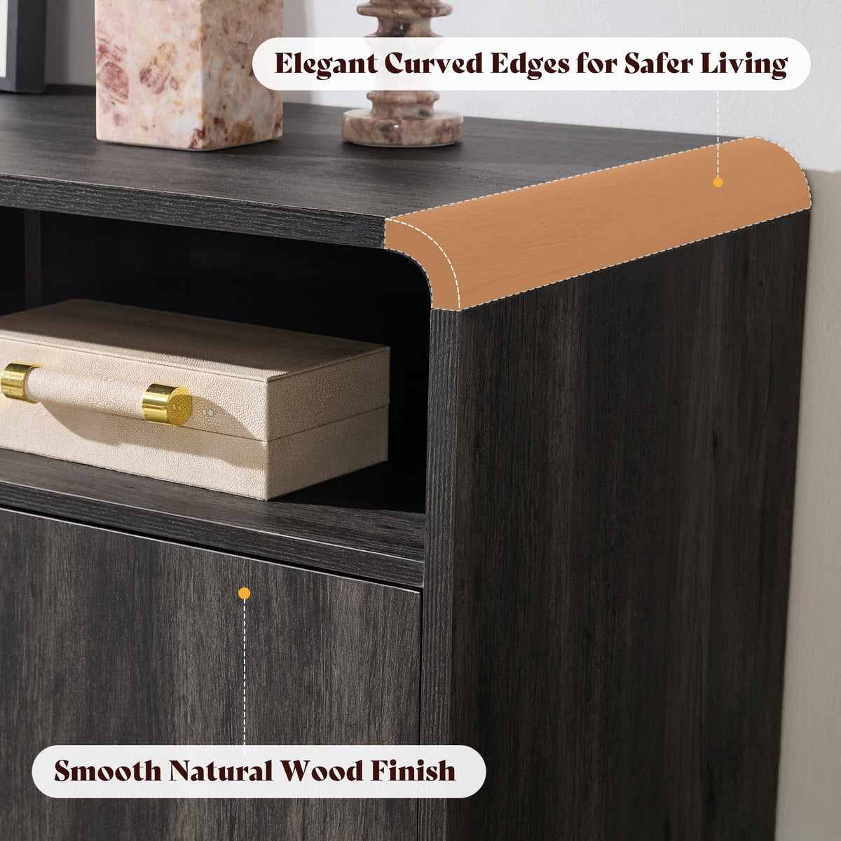 AMERLIFE 70" Modern Curved TV Stand with Storage for TVs Up to 80"
