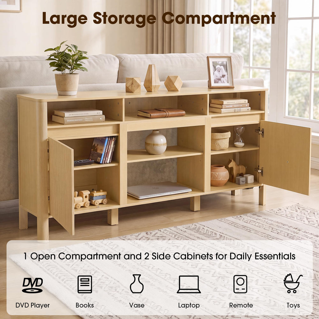 68" Mid Century Modern TV Stands for Living Room, Fulted TV Stand