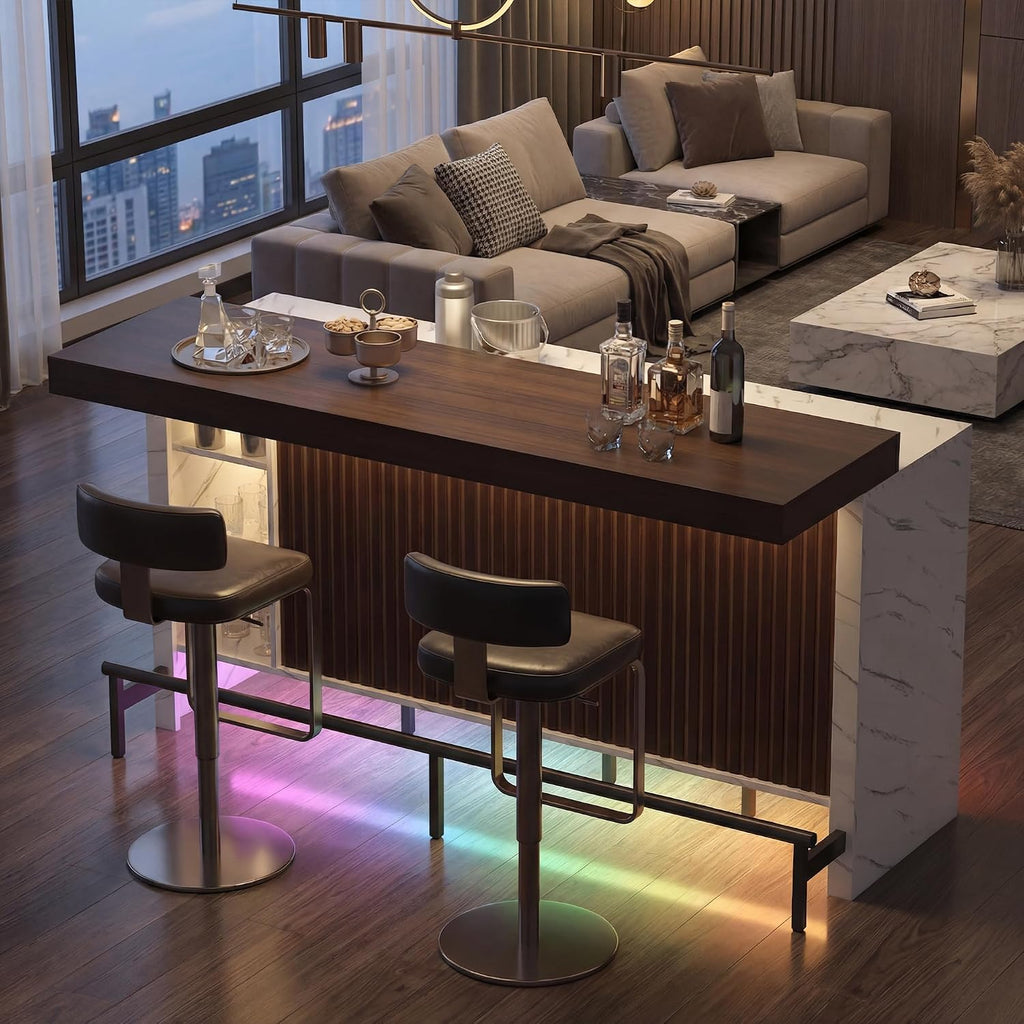 62" Sliding Top Expandable Bar Table, Counter Height Home Bar Cabinet