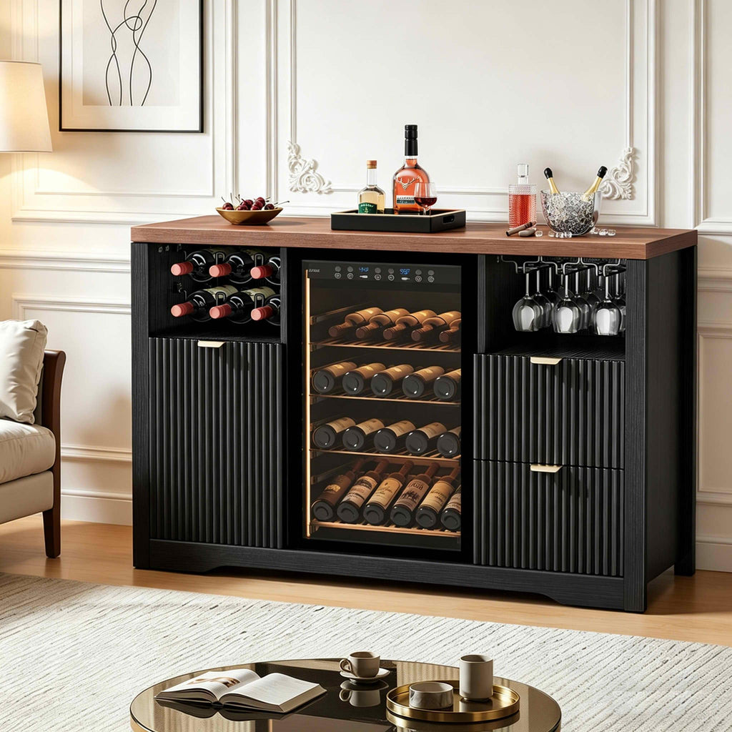 Leteuke Coffee Bar Cabinet with 2 Fridge Space, 70.8" Large Wine Cabinet
