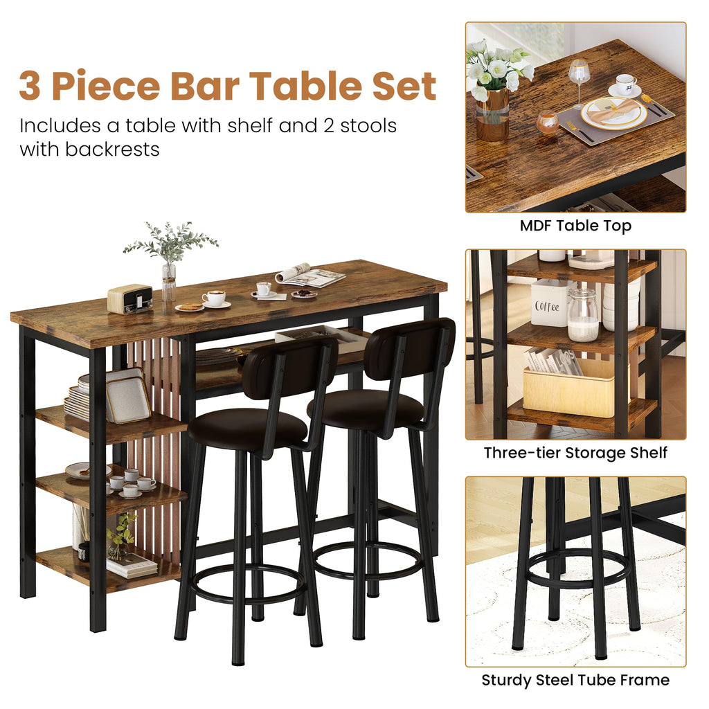 Bar Table and Chairs Set, 59'' Counter Height Dining Table Set with Storage