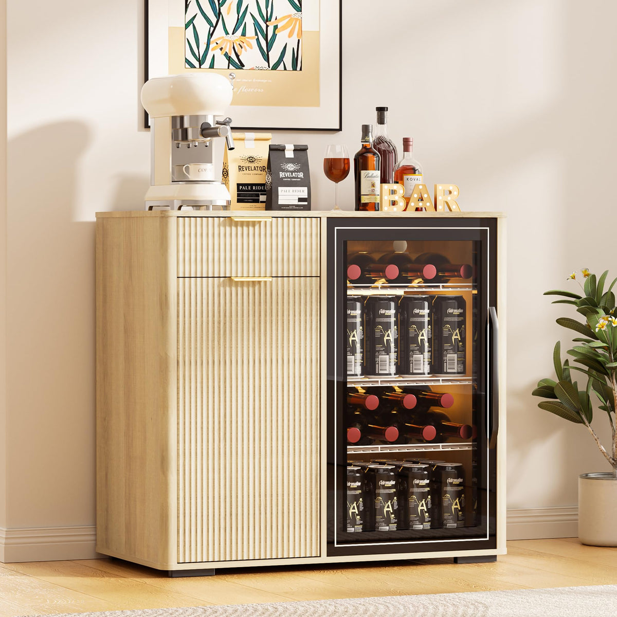 AHB Wine Bar Cabinet with Mini Fridge Space, Liquor Coffee Cabinet with Hidden Drawer, Buffet Sideboard for Living Room, Kitchen, Dining Room