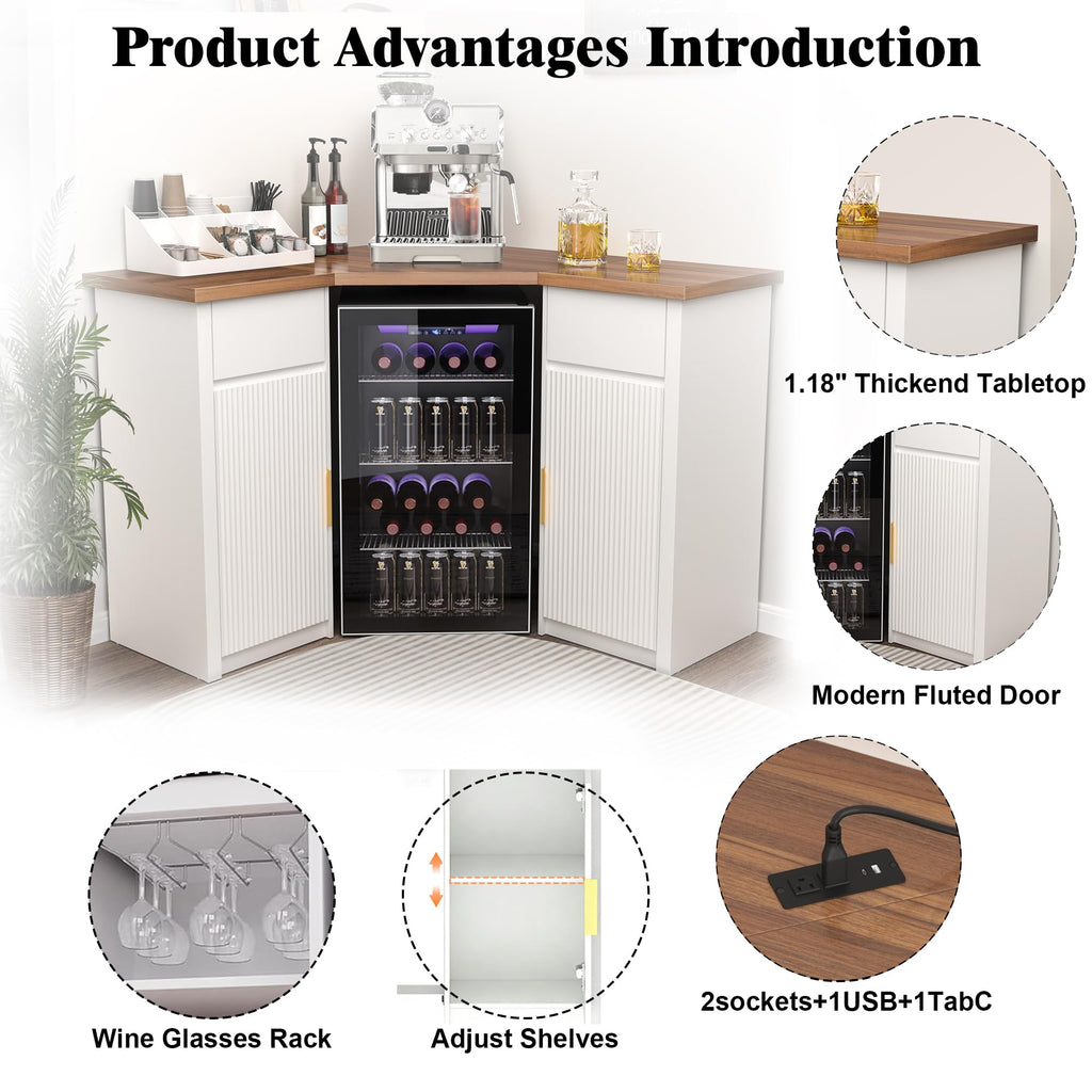 GDLF Corner Coffee Bar with Fridge Space, L Shaped Liquor Cabinet,Black