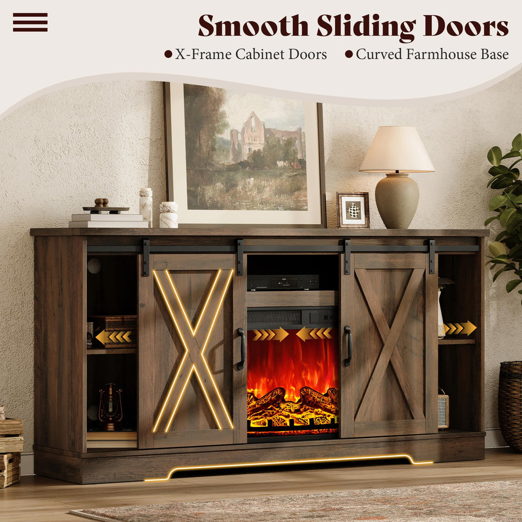 AMERLIFE Fireplace TV Stand with Sliding Barn Door for TVs up to 75"