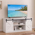 58'' Farmhouse TV Stand for Televisions up to 65 Inches, Entertainment Center with Sliding Barn Doors, White TV Consoles with Adjustable Shelves and Storage Cabinets for Living Room