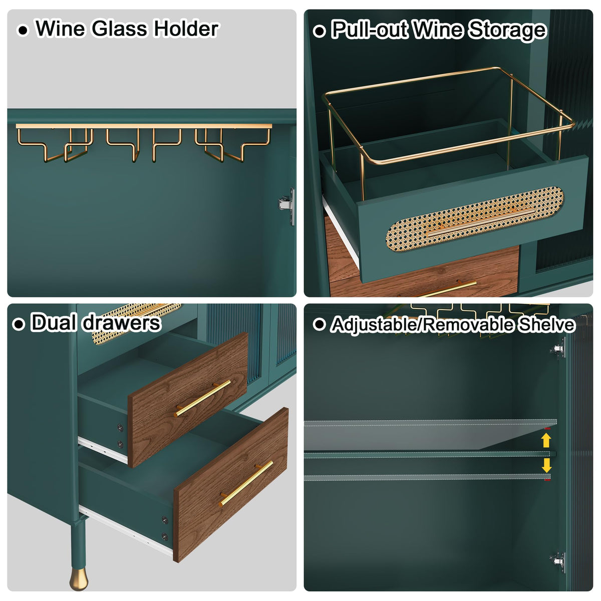 ARTPOWER 48" Coffee Bar Cabinet with Wine Racks and Drawers, Blue