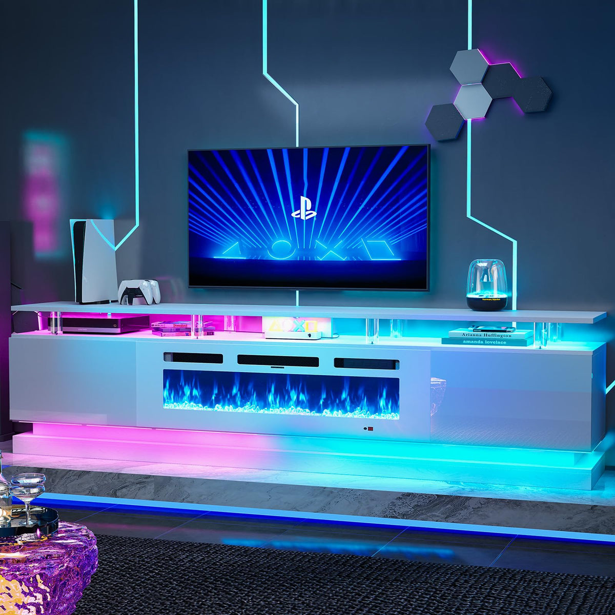 70" Fireplace TV Stand, Modern Entertainment Center