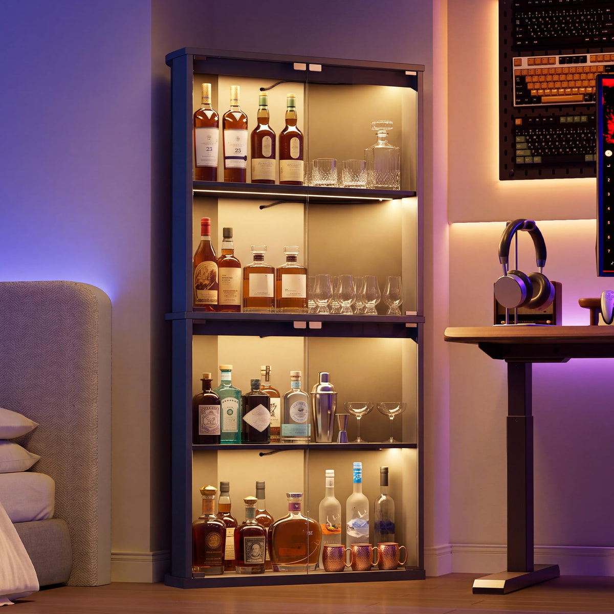 71'' Corner Wine Bar Cabinet,5-Tier Tall Home Liquor Coffee Bar Cabinet