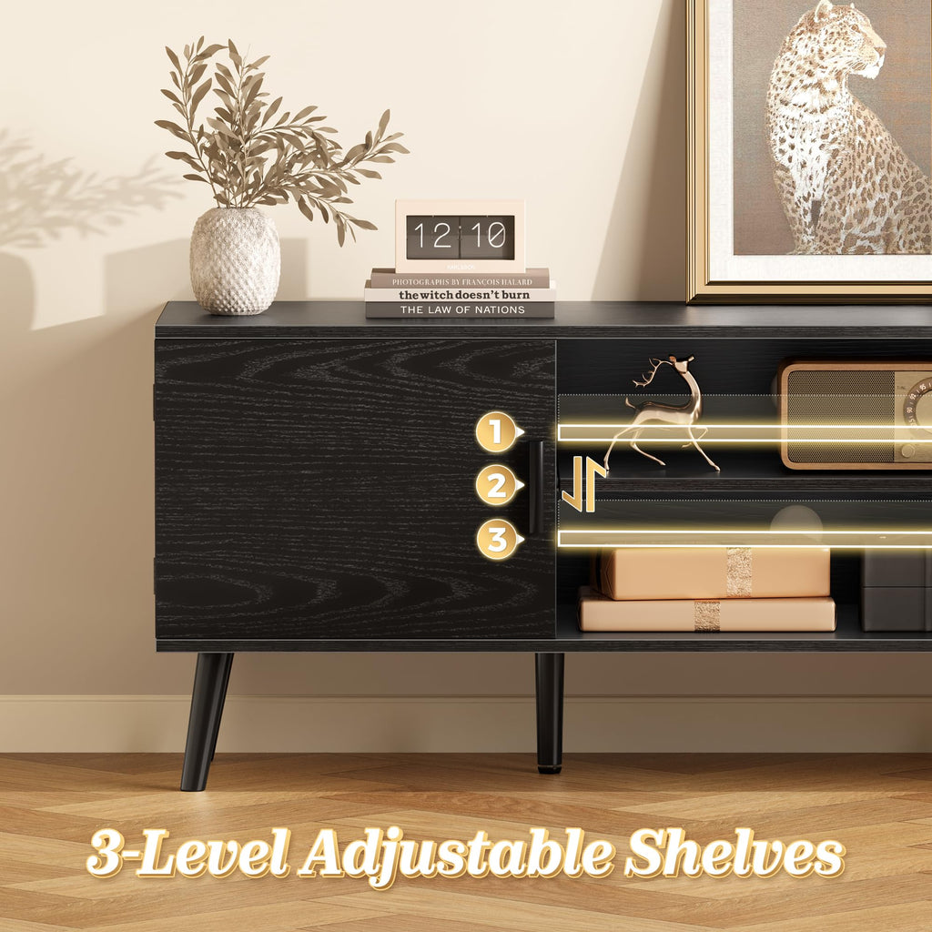 SUPERJARE TV Stand for 55 Inch TV, Entertainment Center with Adjustable Shelf, 2 Cabinets, TV Console Table, Media Console, Solid Wood Feet, Cord Holes, for Living Room, Bedroom, Rustic Brown