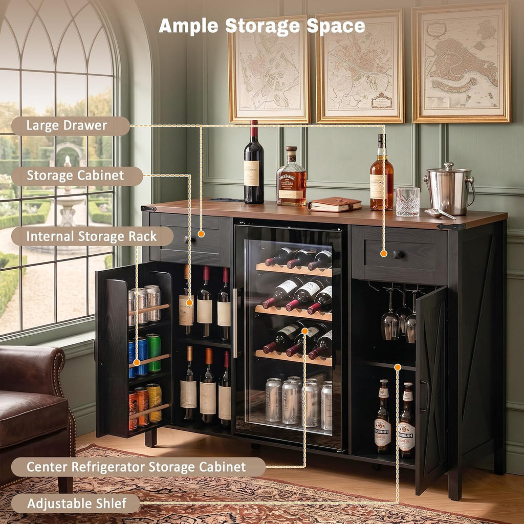 53.2" Farmhouse Fridge Cabinet, Coffee Bar Cabinet, Black