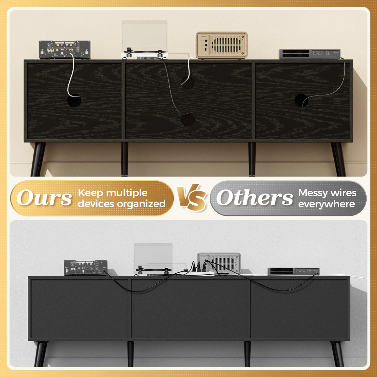 SUPERJARE TV Stand for 55 Inch TV, Entertainment Center with Adjustable Shelf, 2 Cabinets, TV Console Table, Media Console, Solid Wood Feet, Cord Holes, for Living Room, Bedroom, Rustic Brown