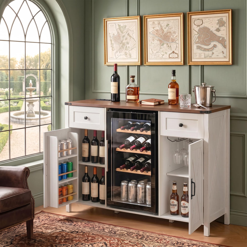 53.2" Farmhouse Fridge Cabinet, Coffee Bar Cabinet, Black