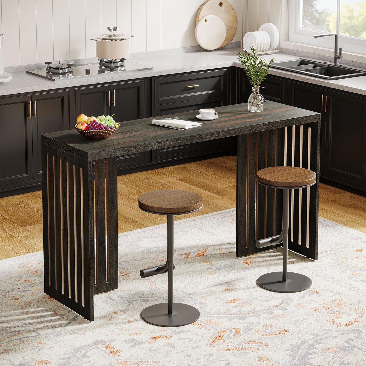 Tribesigns 63-Inch Bar Table with Louvered Base, Rustic Brown