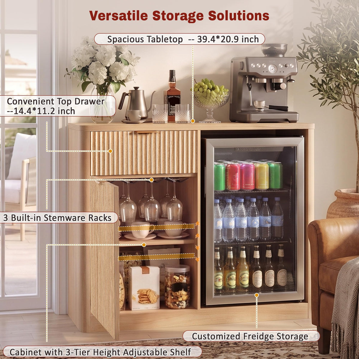 53.2" Farmhouse Fridge Cabinet, Coffee Bar Cabinet, Black