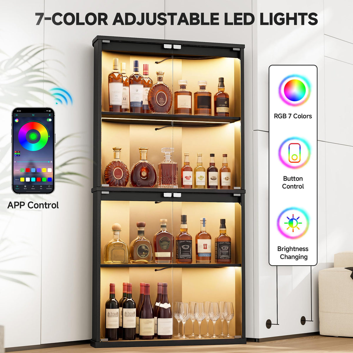 71'' Corner Wine Bar Cabinet,5-Tier Tall Home Liquor Coffee Bar Cabinet