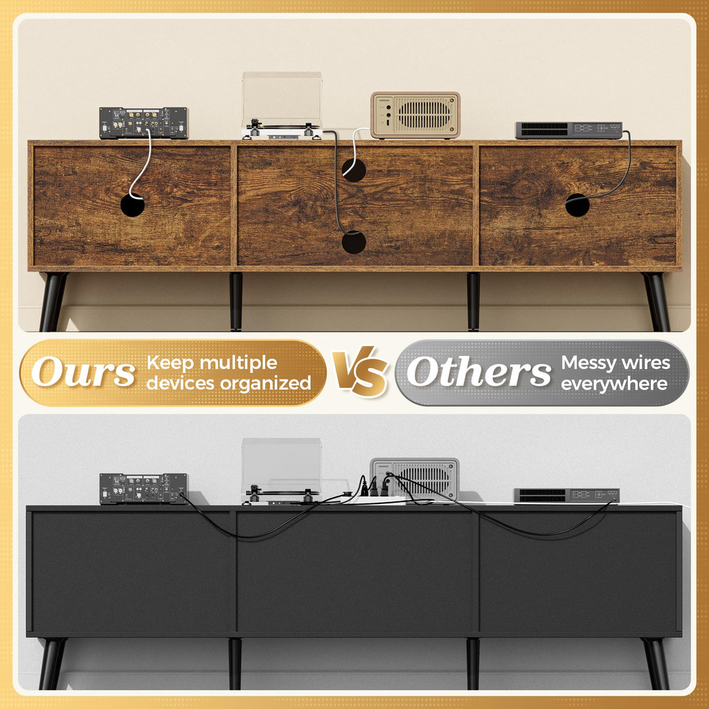 SUPERJARE TV Stand for 55 Inch TV, Entertainment Center with Adjustable Shelf, 2 Cabinets, TV Console Table, Media Console, Solid Wood Feet, Cord Holes, for Living Room, Bedroom, Rustic Brown