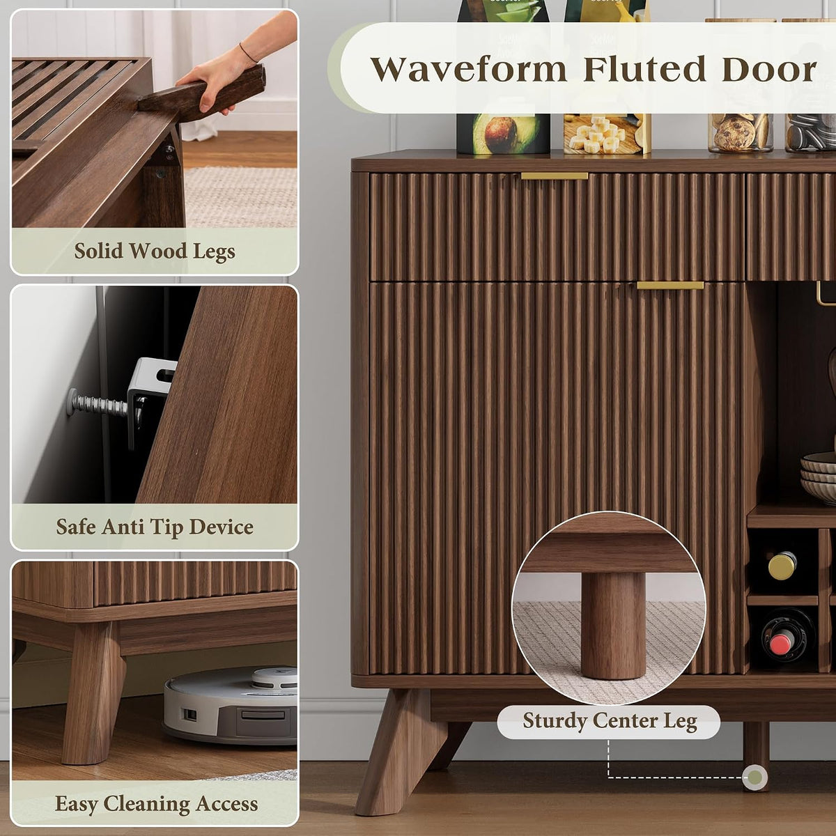 60" Wine Bar Cabinet, Coffee Bar Cabinet with Fridge, Sideboard Cabinet