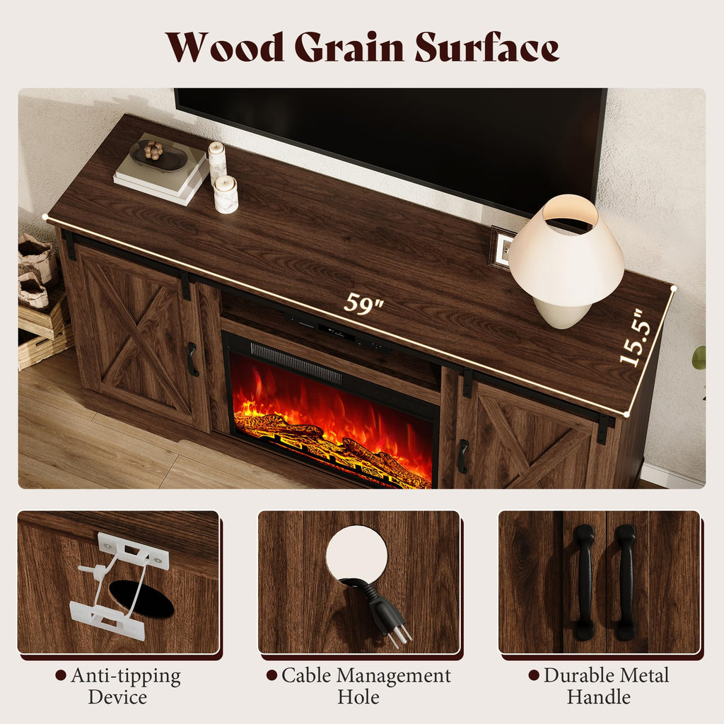 AMERLIFE Fireplace TV Stand with Sliding Barn Door for TVs up to 75"