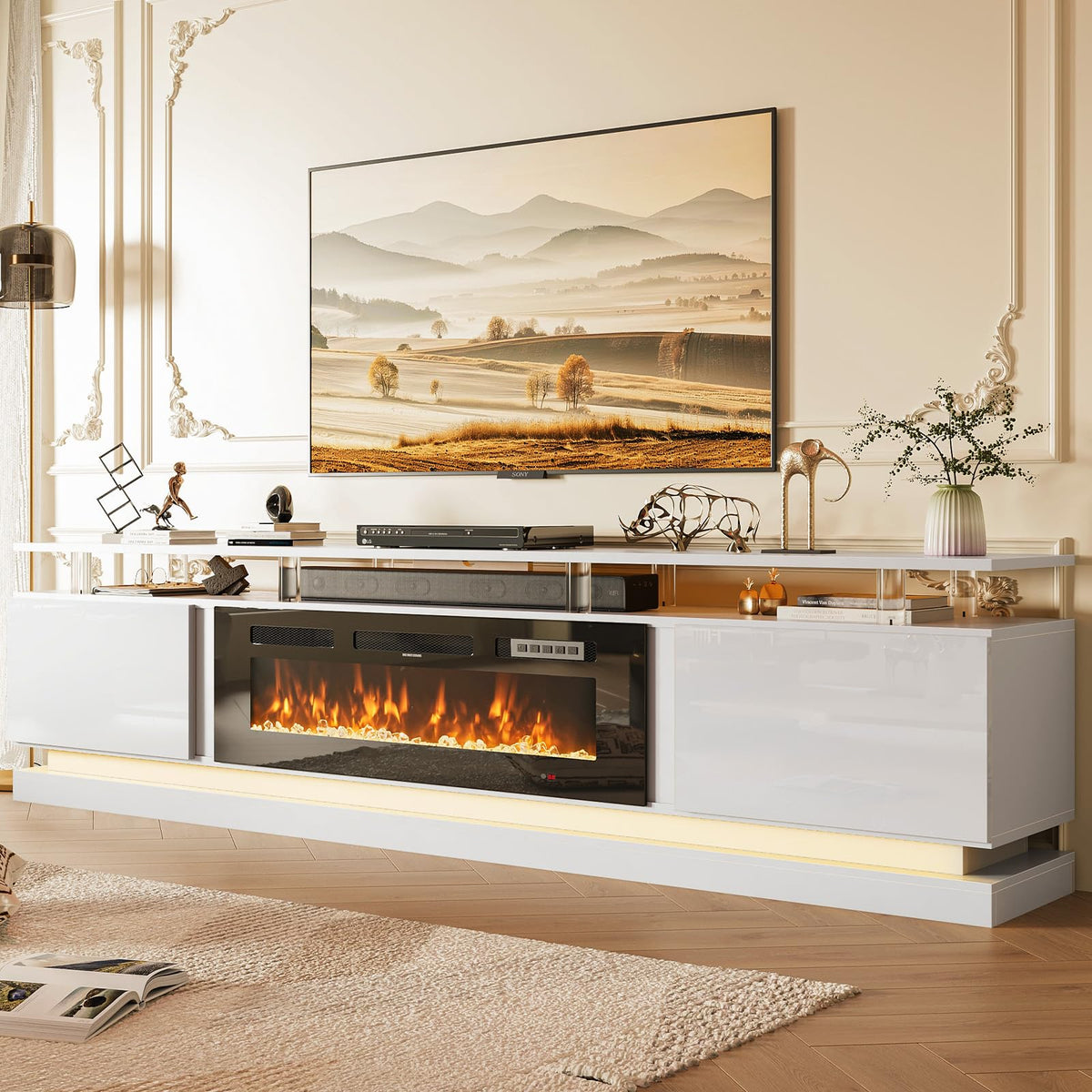 70" Fireplace TV Stand, Modern Entertainment Center