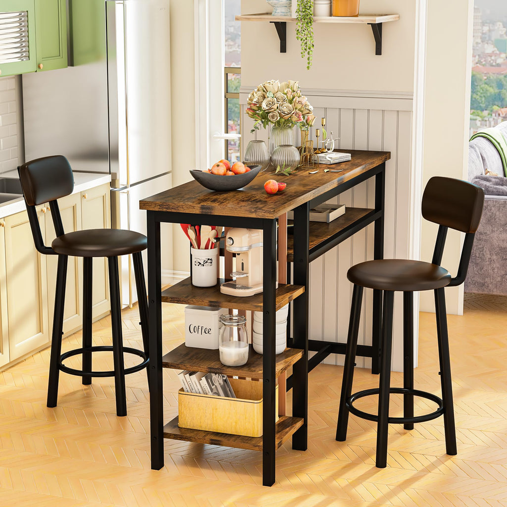 Bar Table and Chairs Set, 59'' Counter Height Dining Table Set with Storage