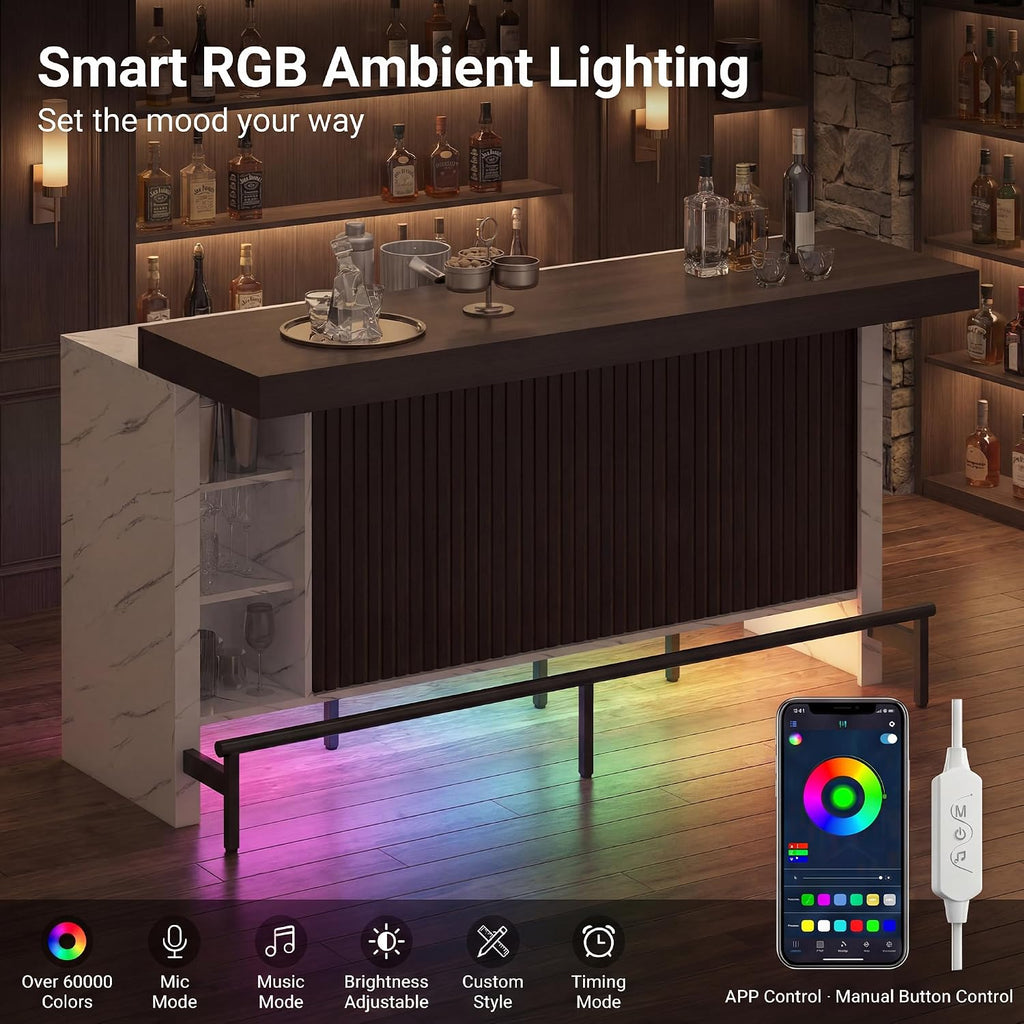 62" Sliding Top Expandable Bar Table, Counter Height Home Bar Cabinet