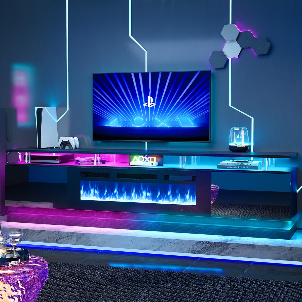 70" Fireplace TV Stand, Modern Entertainment Center