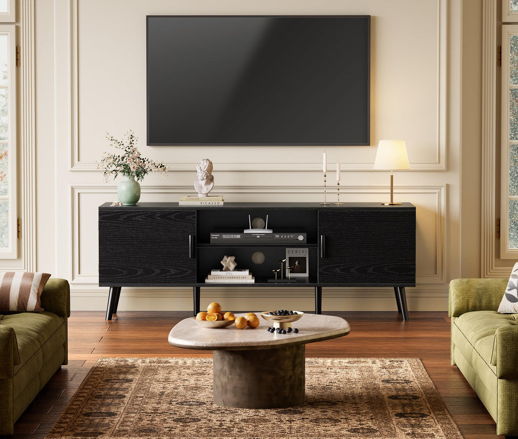 SUPERJARE TV Stand for 55 Inch TV, Entertainment Center with Adjustable Shelf, 2 Cabinets, TV Console Table, Media Console, Solid Wood Feet, Cord Holes, for Living Room, Bedroom, Rustic Brown