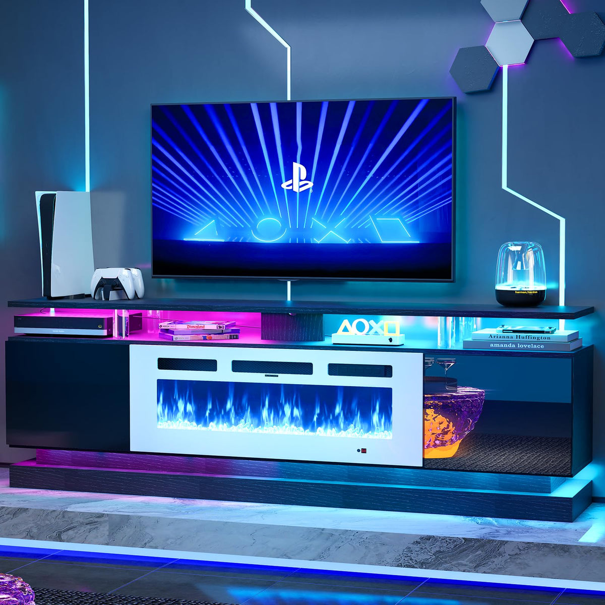 70" Fireplace TV Stand, Modern Entertainment Center