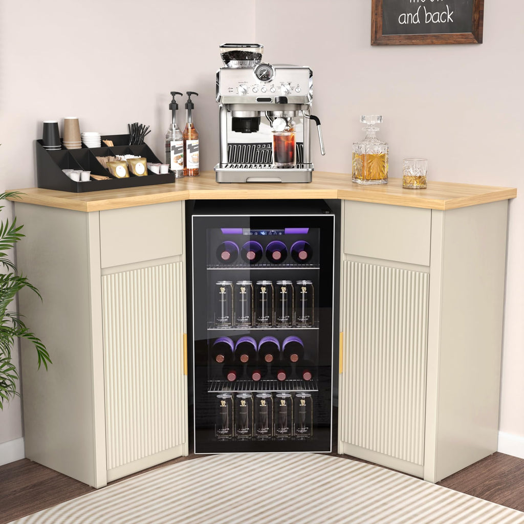 GDLF Corner Coffee Bar with Fridge Space, L Shaped Liquor Cabinet,Black
