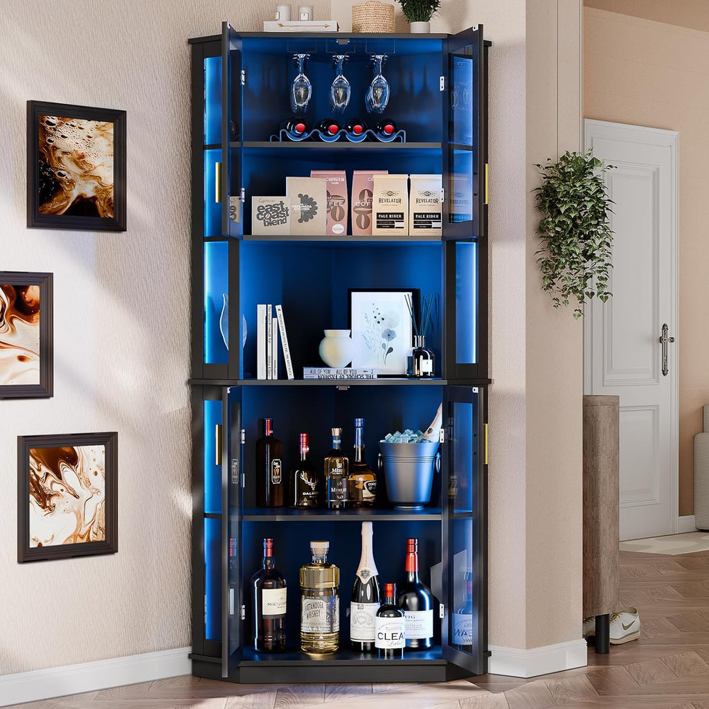 71'' Corner Wine Bar Cabinet,5-Tier Tall Home Liquor Coffee Bar Cabinet