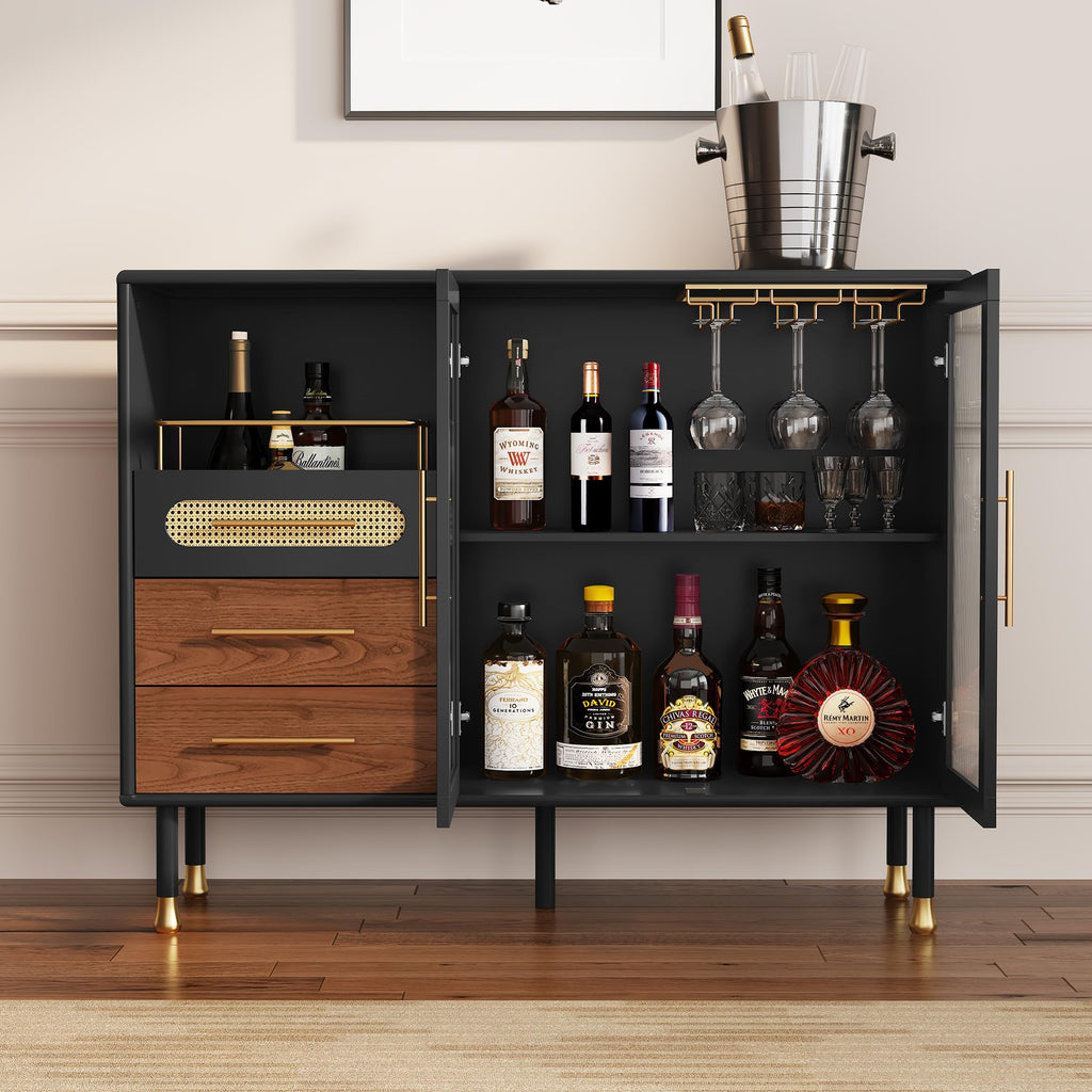 ARTPOWER 48" Coffee Bar Cabinet with Wine Racks and Drawers, Blue