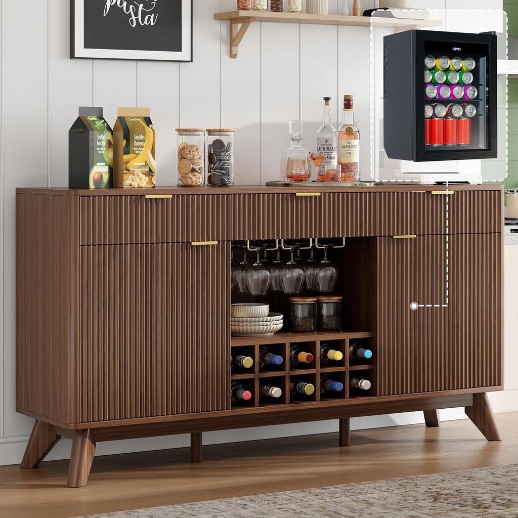60" Wine Bar Cabinet, Coffee Bar Cabinet with Fridge, Sideboard Cabinet
