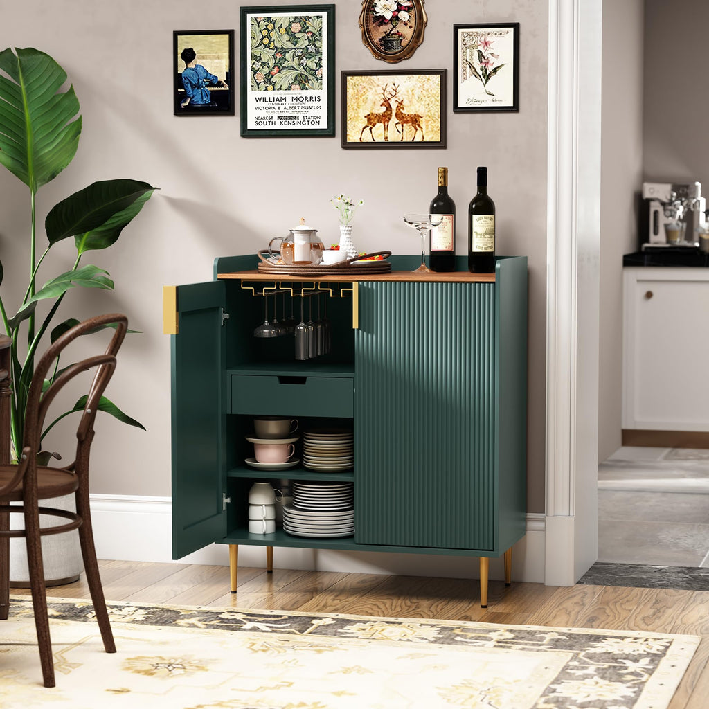 ARTPOWER Coffee Bar Cabinet with Wine Rack&Glass Holder, Sage Green