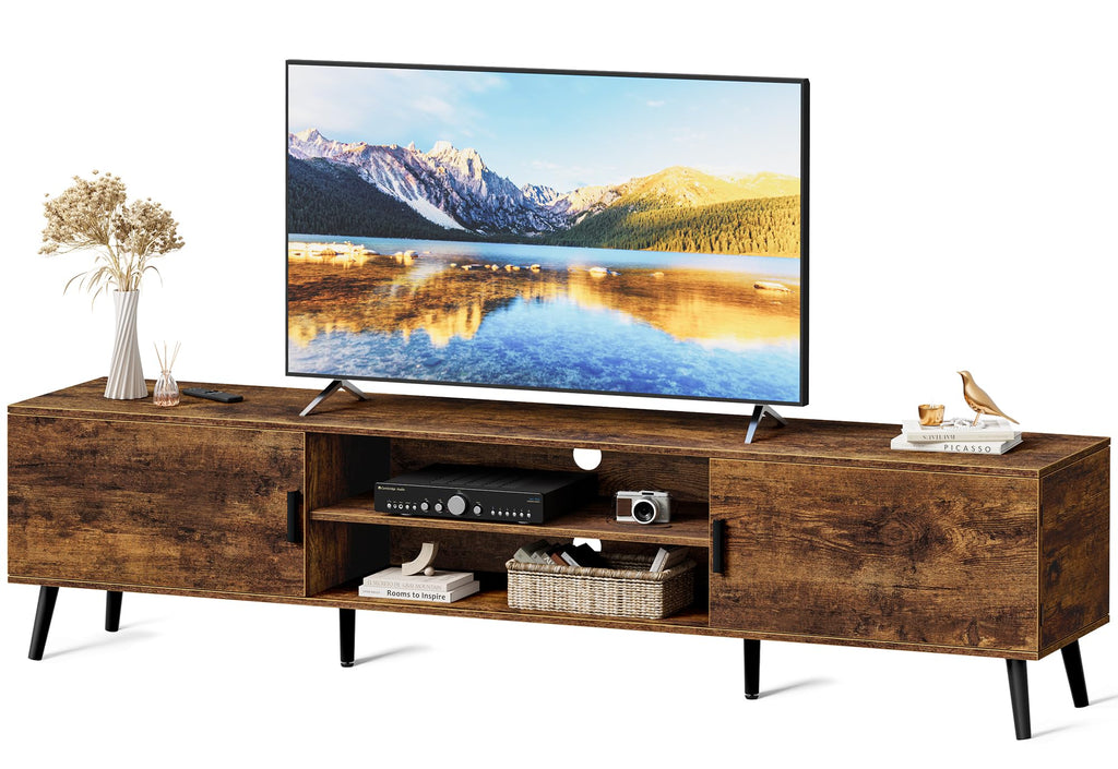 SUPERJARE TV Stand for 55 Inch TV, Entertainment Center with Adjustable Shelf, 2 Cabinets, TV Console Table, Media Console, Solid Wood Feet, Cord Holes, for Living Room, Bedroom, Rustic Brown