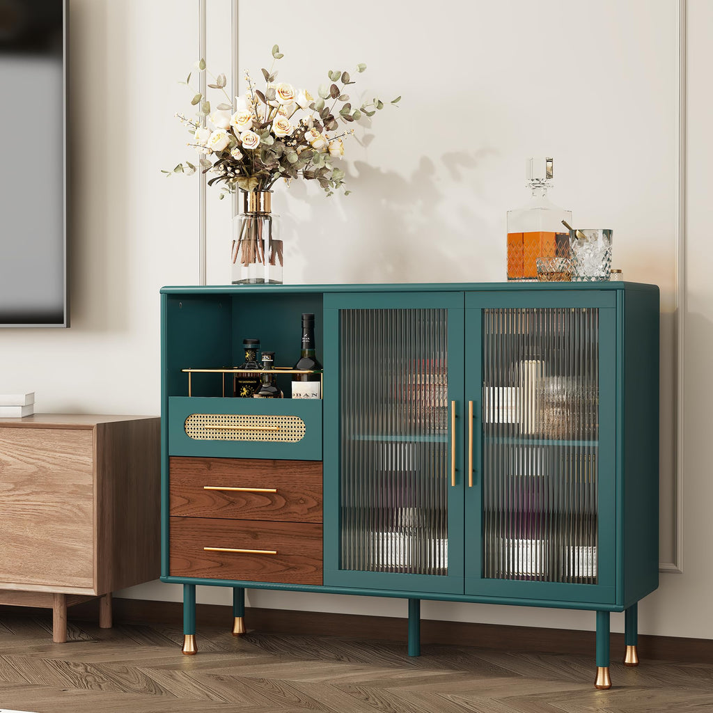 ARTPOWER 48" Coffee Bar Cabinet with Wine Racks and Drawers, Blue