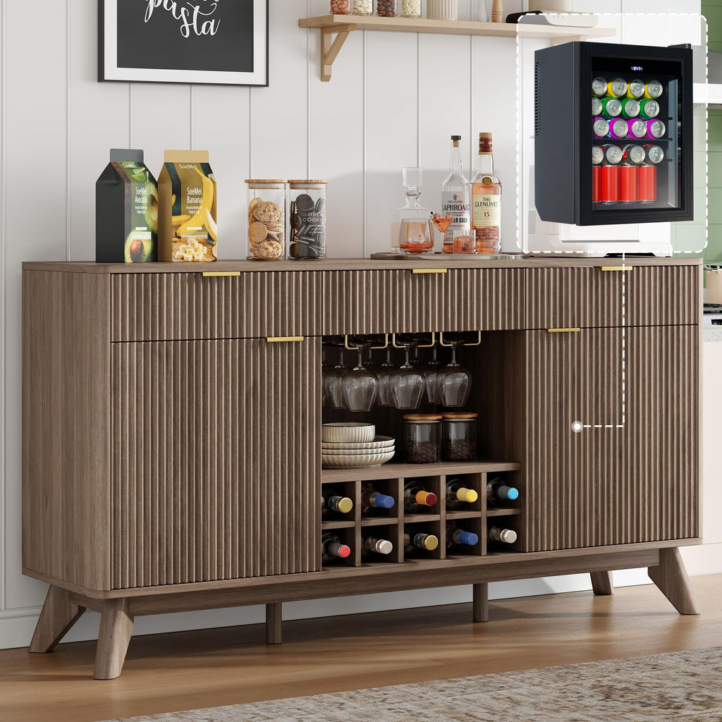 60" Wine Bar Cabinet, Coffee Bar Cabinet with Fridge, Sideboard Cabinet