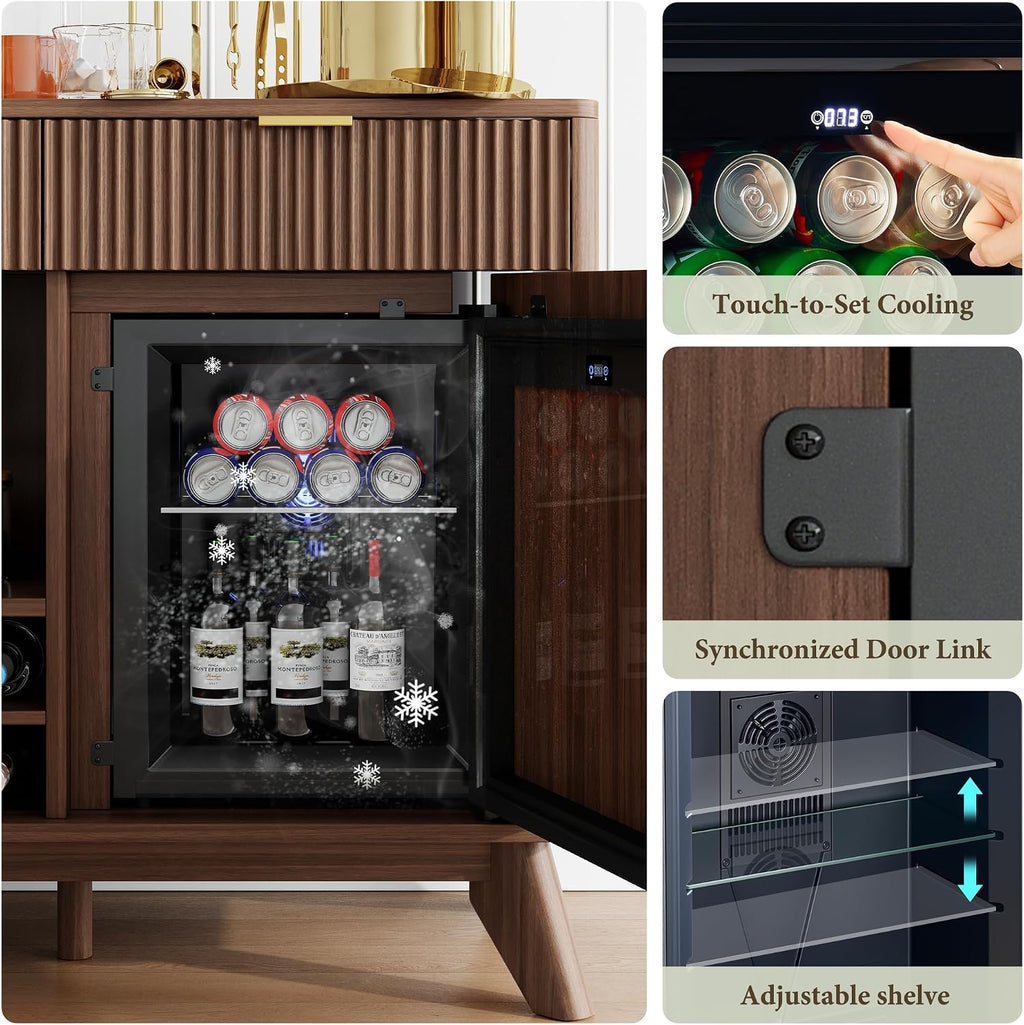 60" Wine Bar Cabinet, Coffee Bar Cabinet with Fridge, Sideboard Cabinet