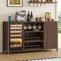 70" Large Coffee Bar Cabinet with Power Outlet, Mini Fridge Cabinet with Adjustable Shelf Wine Rack Glass Holder Liquor Wine Storage, Walnut Fluted Buffet Sideboard Table for Kitchen Dining Room