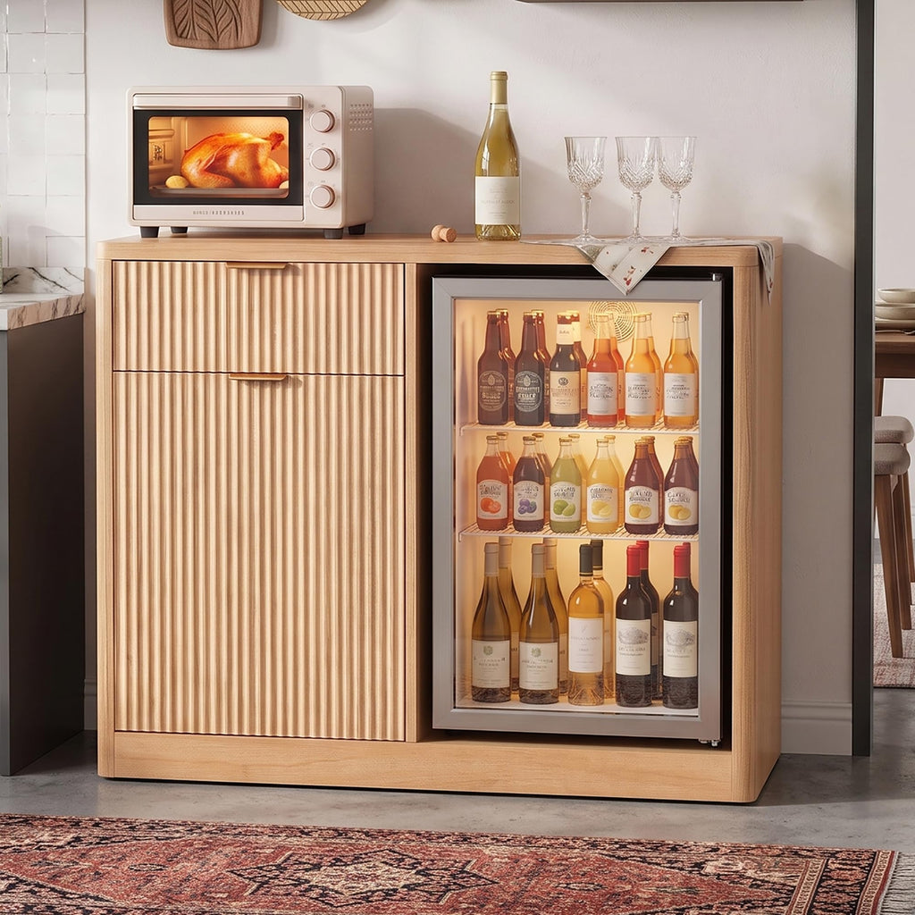 53.2" Farmhouse Fridge Cabinet, Coffee Bar Cabinet, Black