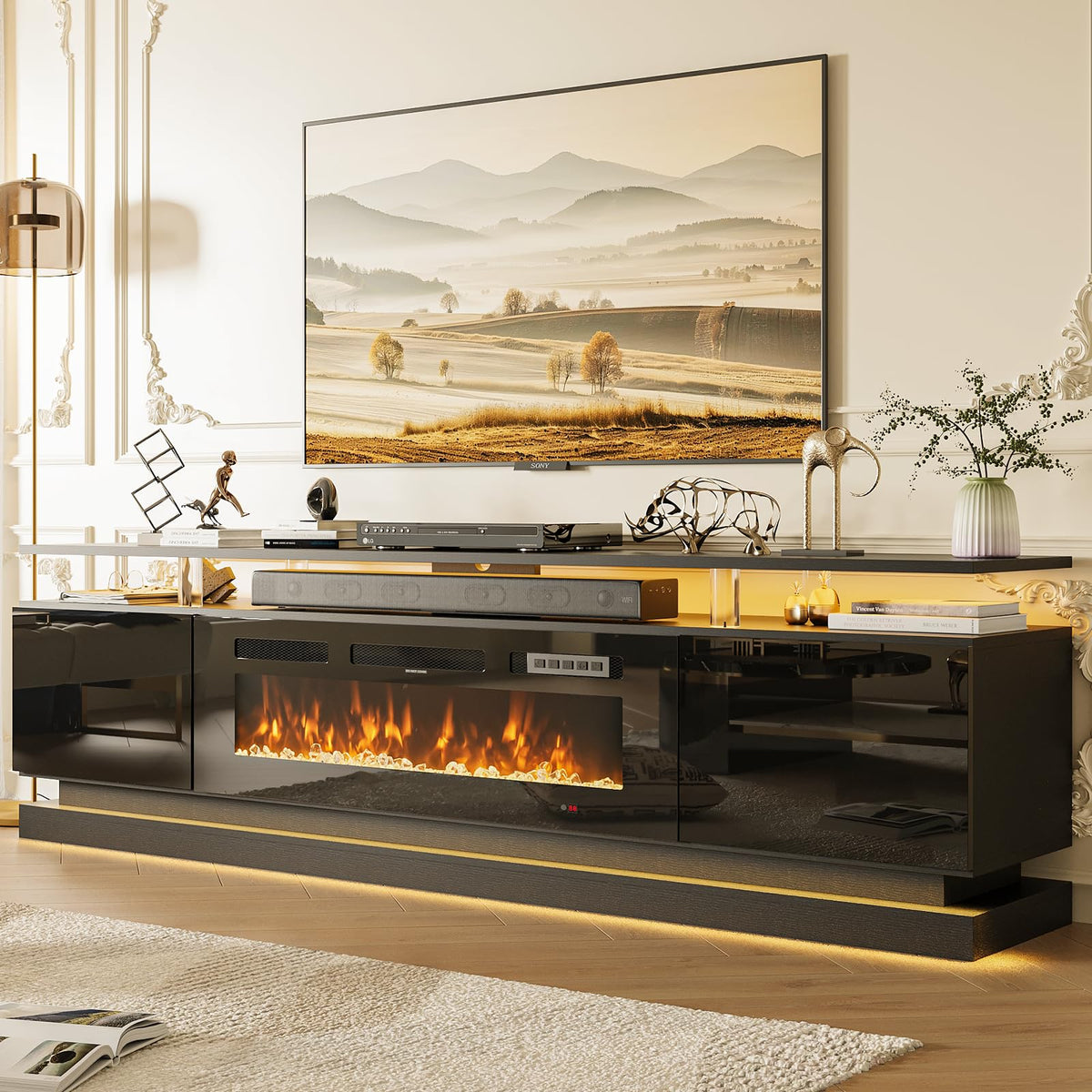70" Fireplace TV Stand, Modern Entertainment Center