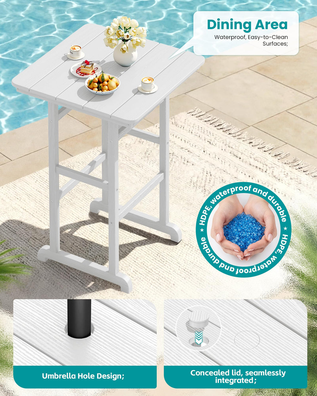 SERWALL 3 Pcs HDPE Bar Height Chairs and Double Layer Pub Table Set, Blue