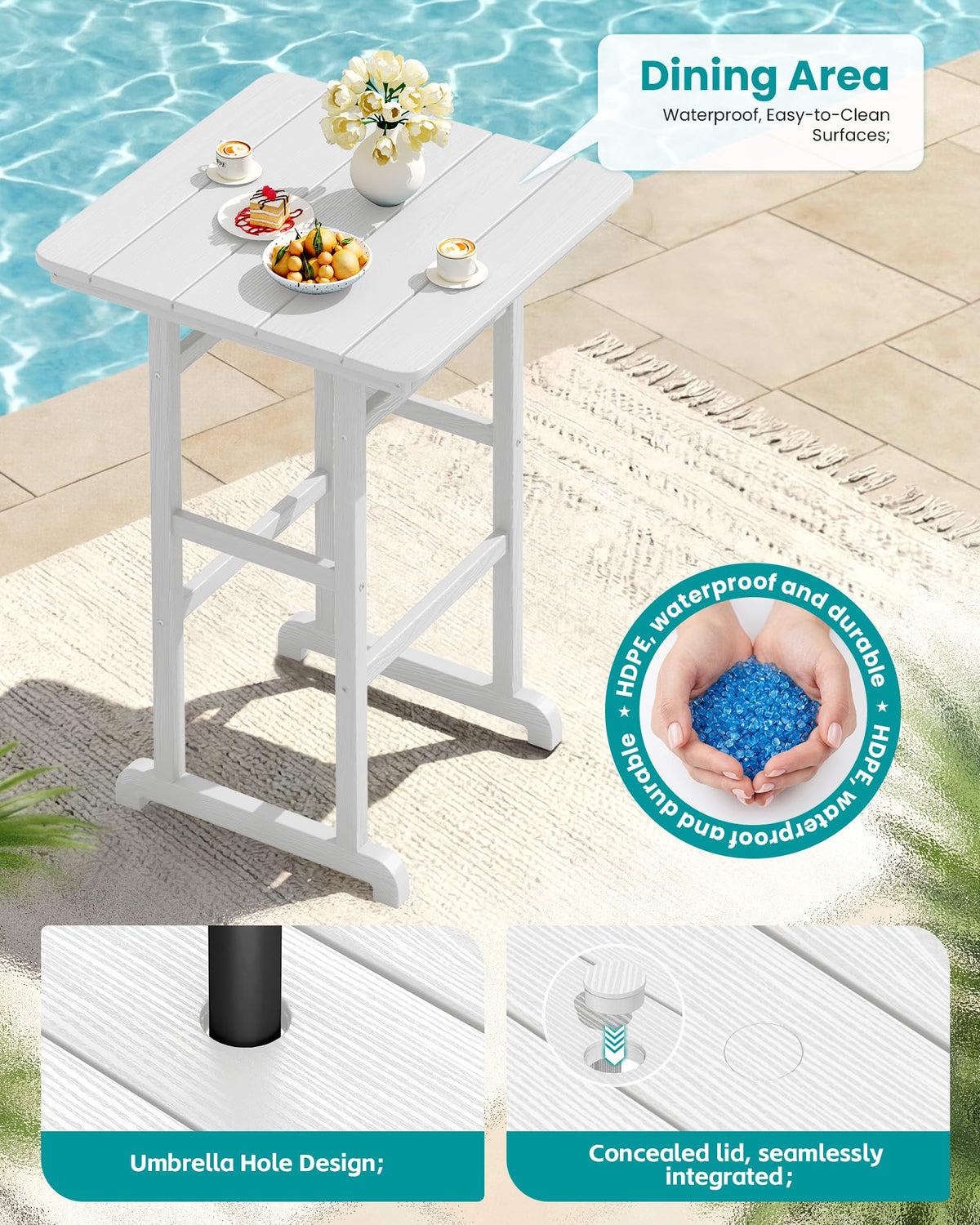 SERWALL 3 Pcs HDPE Bar Height Chairs and Double Layer Pub Table Set, Blue