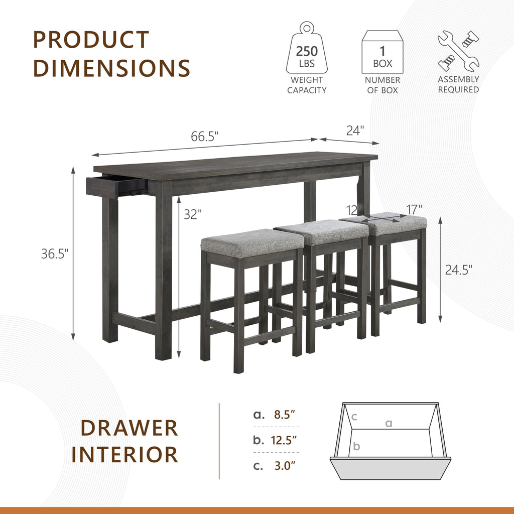 Lexicon 4-Piece Counter Height Table & Stool Sets with USB Ports, White