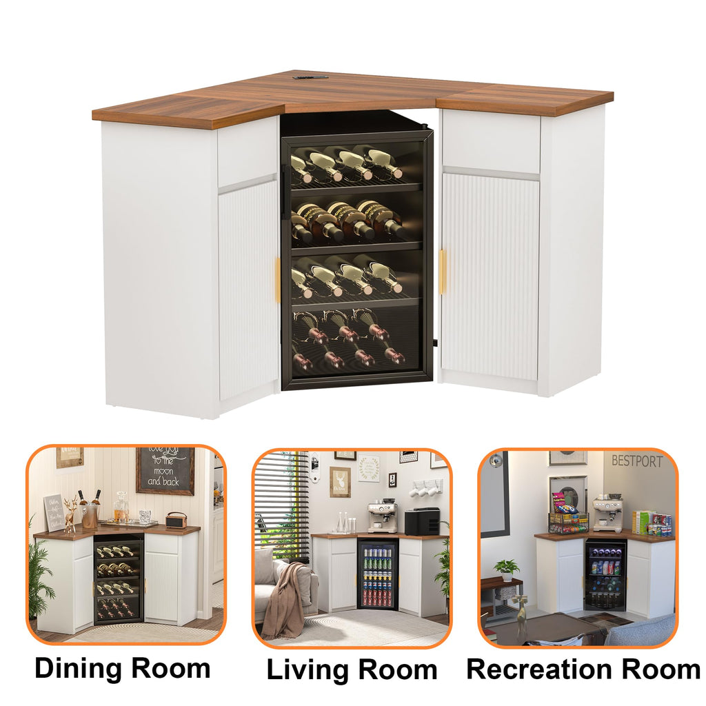 GDLF Corner Coffee Bar with Fridge Space, L Shaped Liquor Cabinet,Black