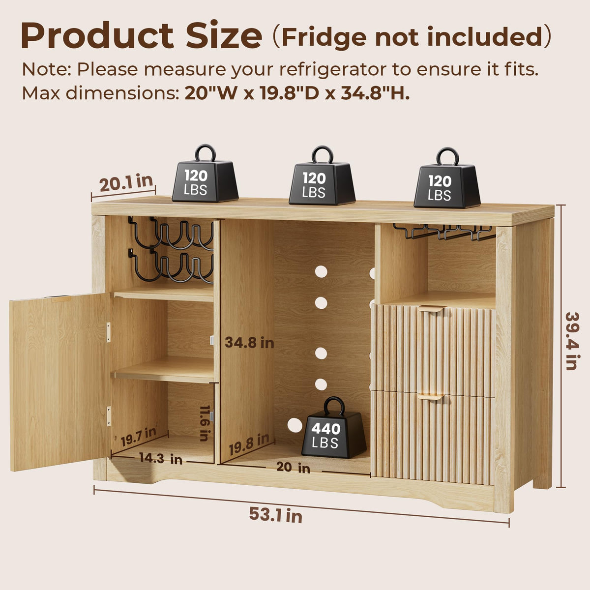 Leteuke Coffee Bar Cabinet with 2 Fridge Space, 70.8" Large Wine Cabinet