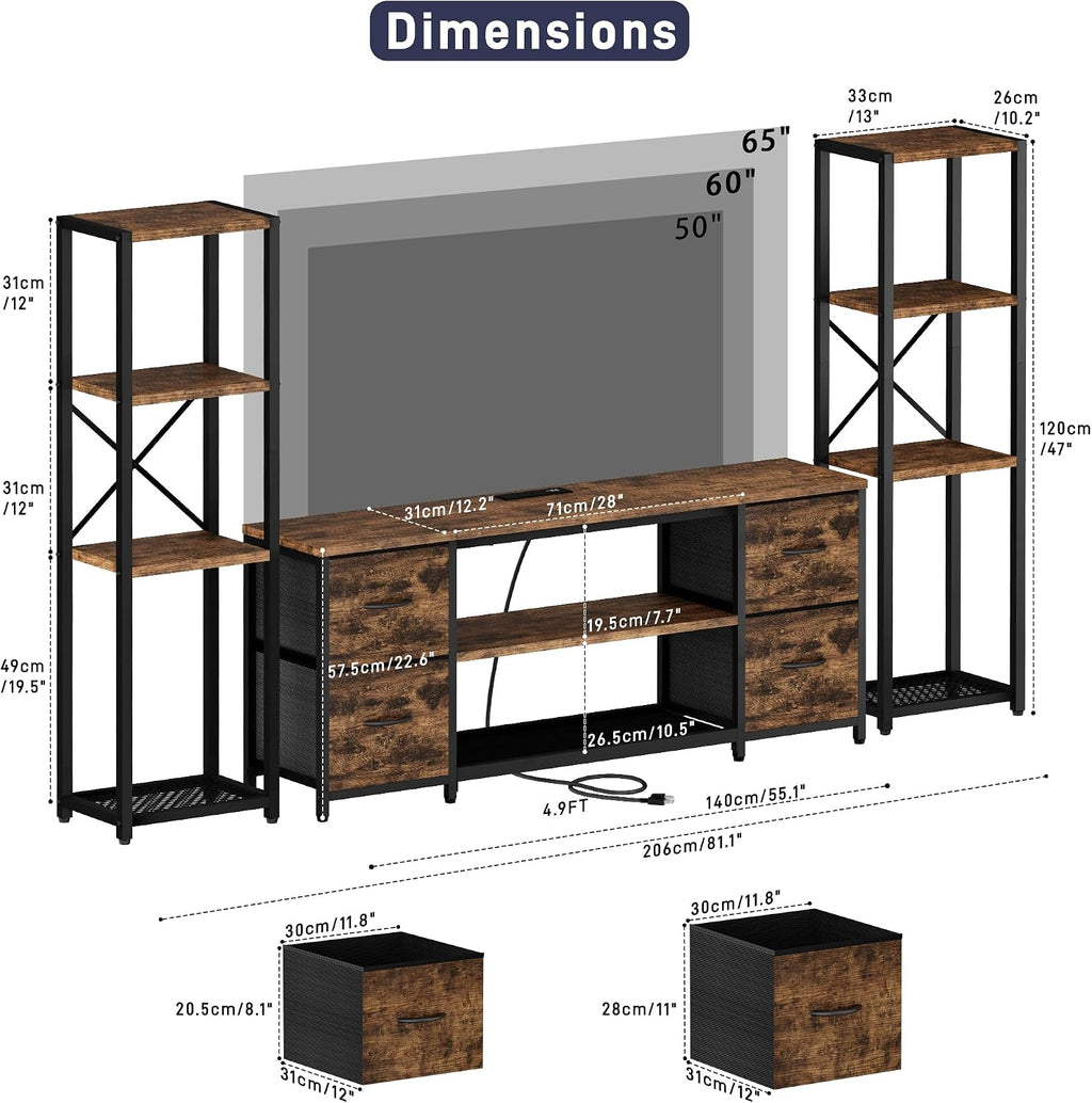 LED TV Stand Entertainment Center Bookshelf Combo with Charging Station