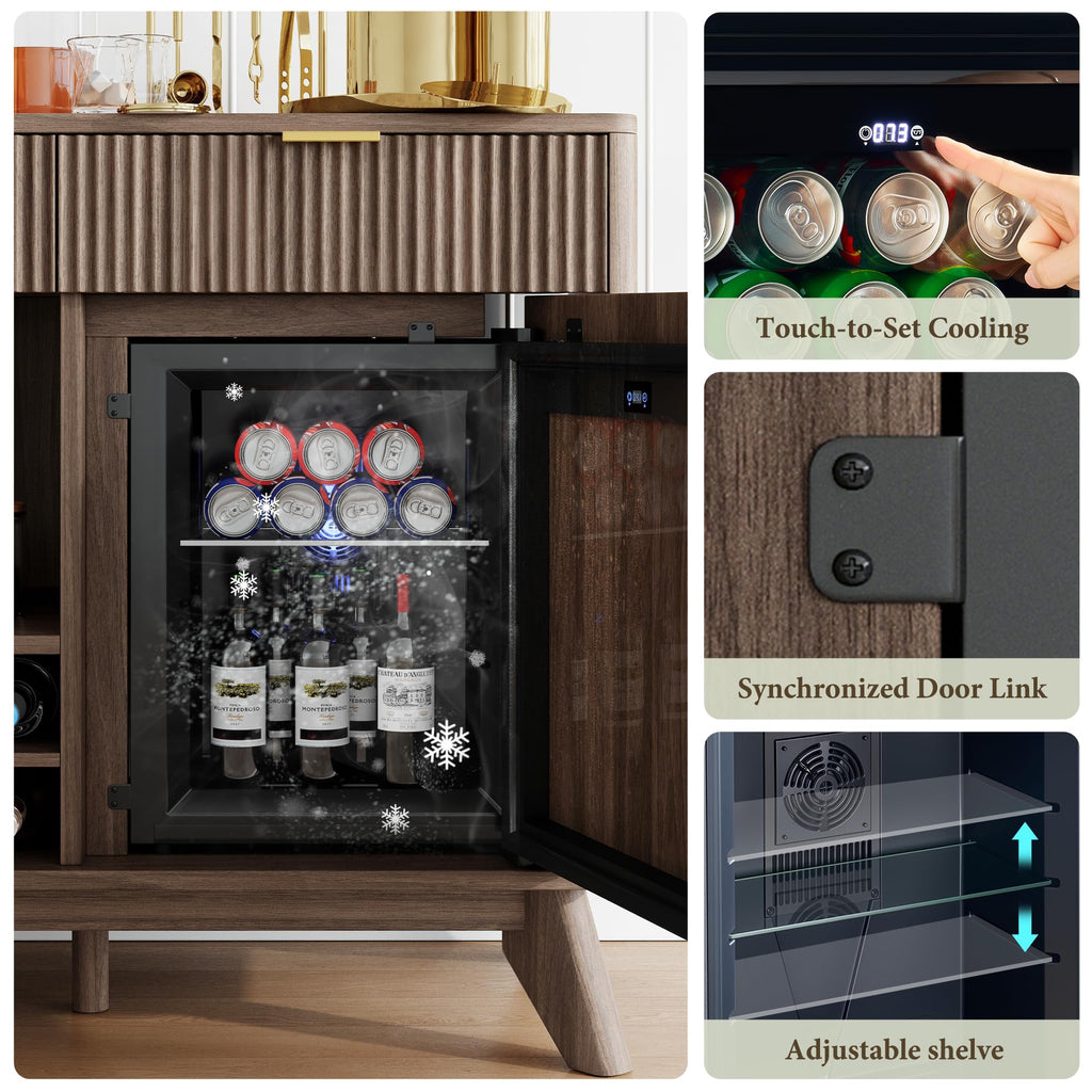 60" Wine Bar Cabinet, Coffee Bar Cabinet with Fridge, Sideboard Cabinet