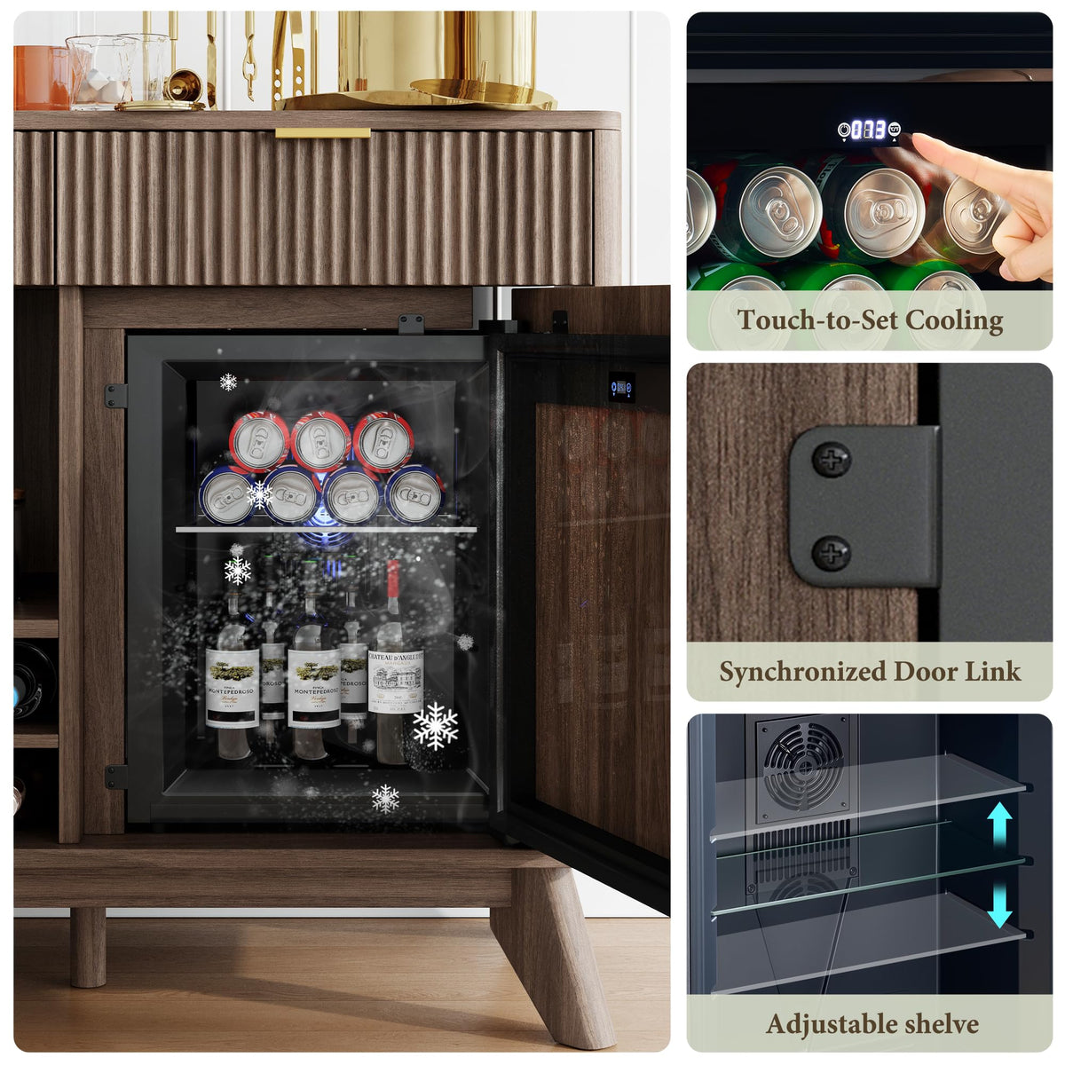60" Wine Bar Cabinet, Coffee Bar Cabinet with Fridge, Sideboard Cabinet