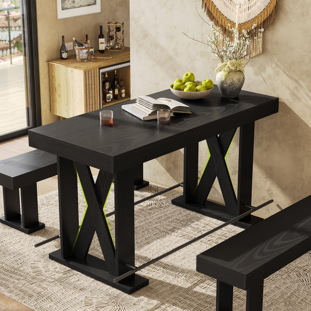 LITTLE TREE 63" Bar Table, Pub Table with Metal Footrest (Rustic Brown,1)