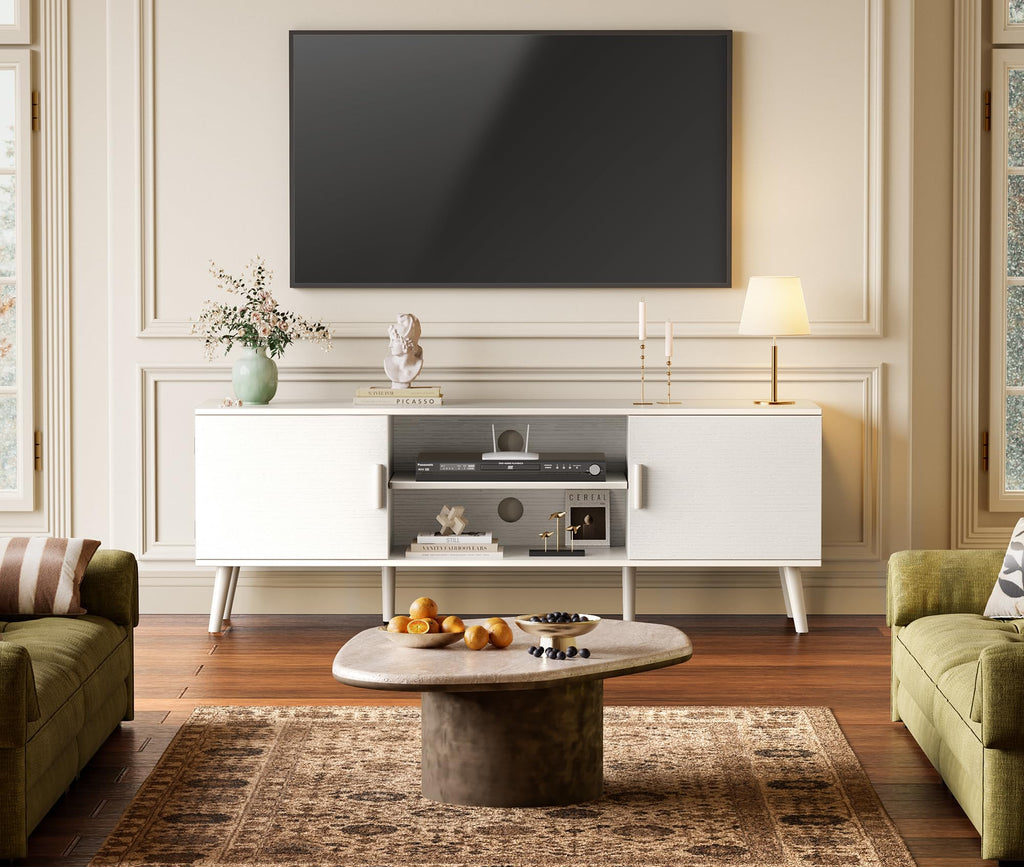 SUPERJARE TV Stand for 55 Inch TV, Entertainment Center with Adjustable Shelf, 2 Cabinets, TV Console Table, Media Console, Solid Wood Feet, Cord Holes, for Living Room, Bedroom, Rustic Brown